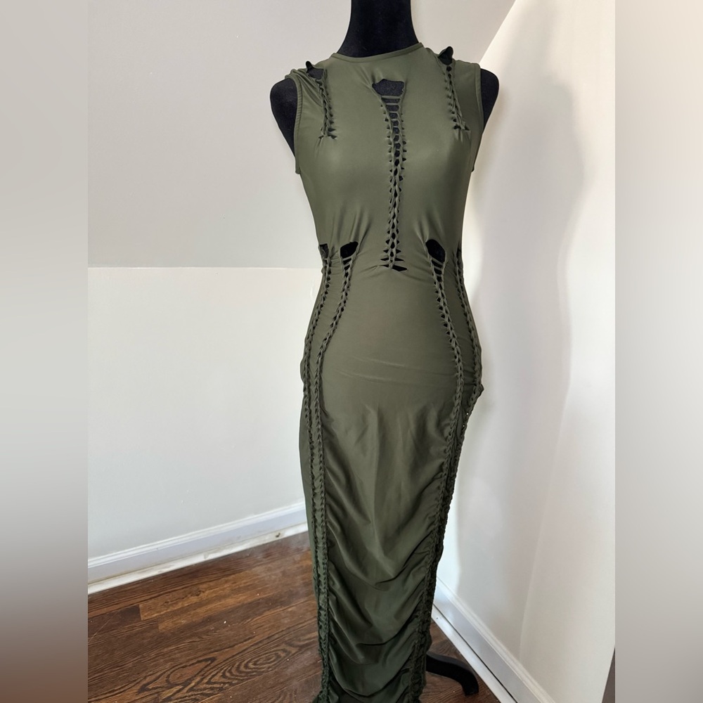 Olive green distressed dress